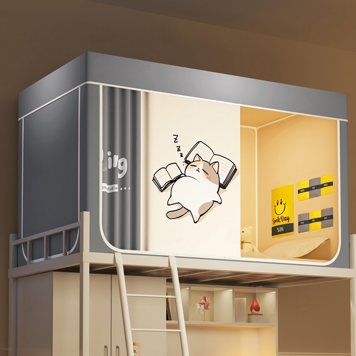 91家纺网 家纺一手货源 找家纺 宅部落 2025新款学生床帘宿舍上下铺床帘式印花强遮光学生蚊帐-印花系列 喵不可言