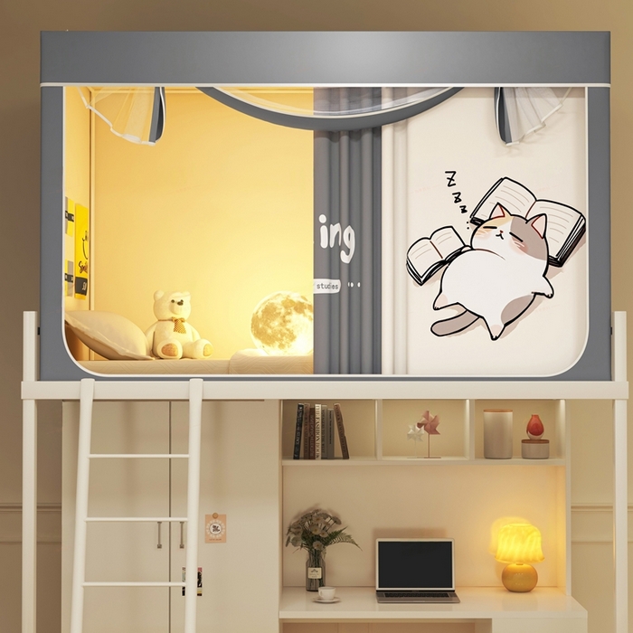 91家纺网 家纺一手货源 找家纺 宅部落 2025新款学生床帘宿舍上下铺床帘式印花强遮光学生蚊帐-印花系列 喵不可言