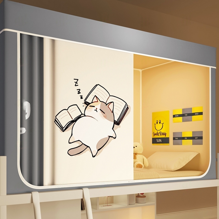 91家纺网 家纺一手货源 找家纺 宅部落 2025新款学生床帘宿舍上下铺床帘式印花强遮光学生蚊帐-印花系列 喵不可言