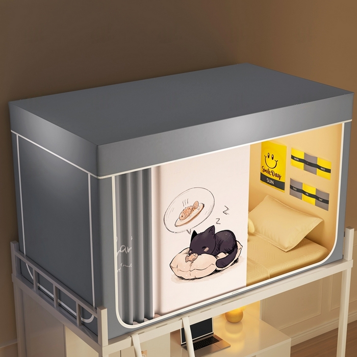 91家纺网 家纺一手货源 找家纺 宅部落 2025新款学生床帘宿舍上下铺床帘式印花强遮光学生蚊帐-印花系列 鱼梦喵境