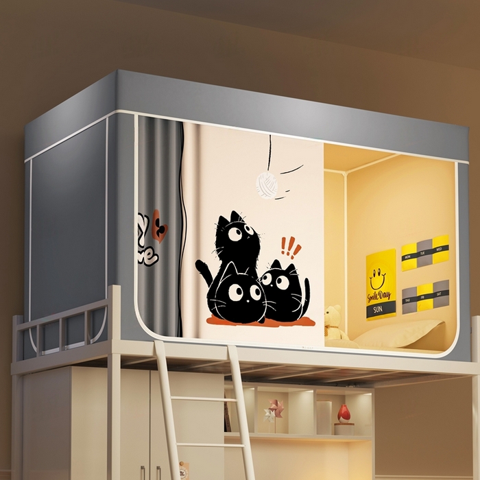 91家纺网 家纺一手货源 找家纺 宅部落 2025新款学生床帘宿舍上下铺床帘式印花强遮光学生蚊帐-印花系列 奇乐时刻