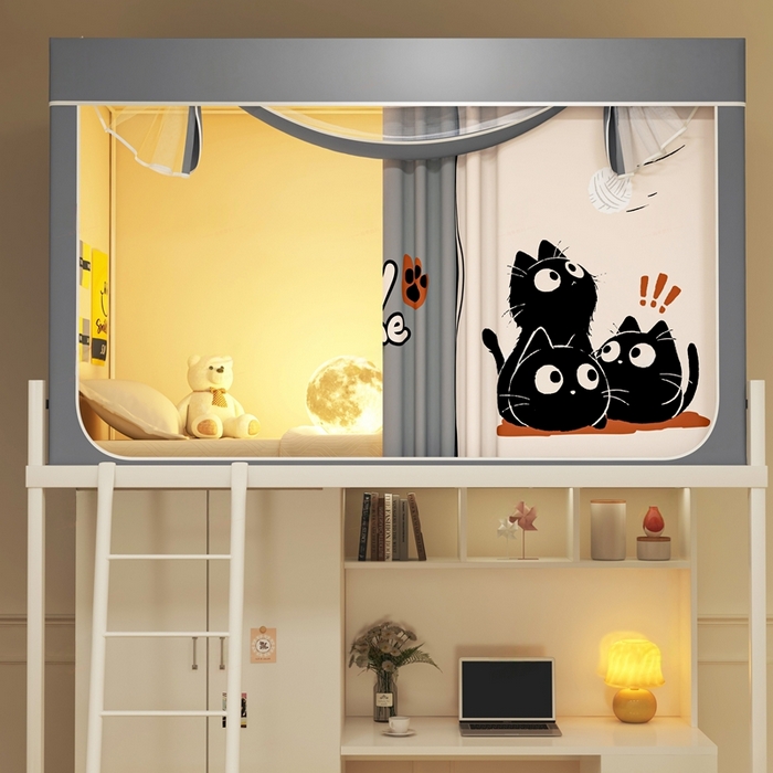 91家纺网 家纺一手货源 找家纺 宅部落 2025新款学生床帘宿舍上下铺床帘式印花强遮光学生蚊帐-印花系列 奇乐时刻