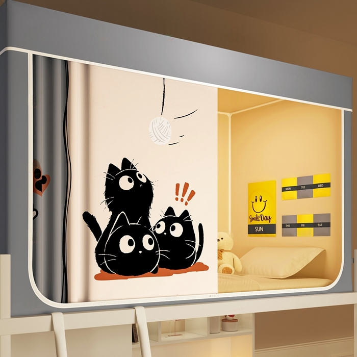 91家纺网 家纺一手货源 找家纺 宅部落 2025新款学生床帘宿舍上下铺床帘式印花强遮光学生蚊帐-印花系列 奇乐时刻