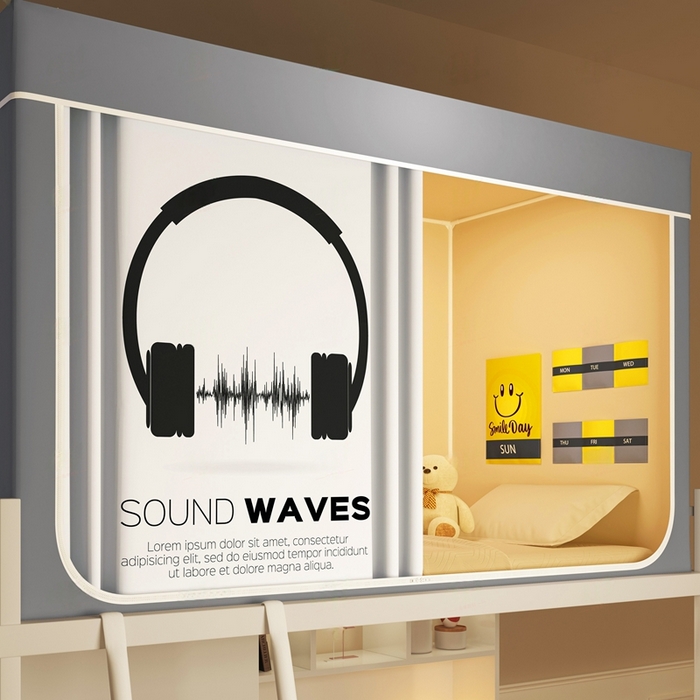 91家纺网 家纺一手货源 找家纺 宅部落 2025新款学生床帘宿舍上下铺床帘式印花强遮光学生蚊帐-印花系列 音之波