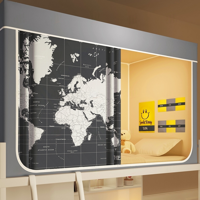 91家纺网 家纺一手货源 找家纺 宅部落 2025新款学生床帘宿舍上下铺床帘式印花强遮光学生蚊帐-印花系列 周游世界