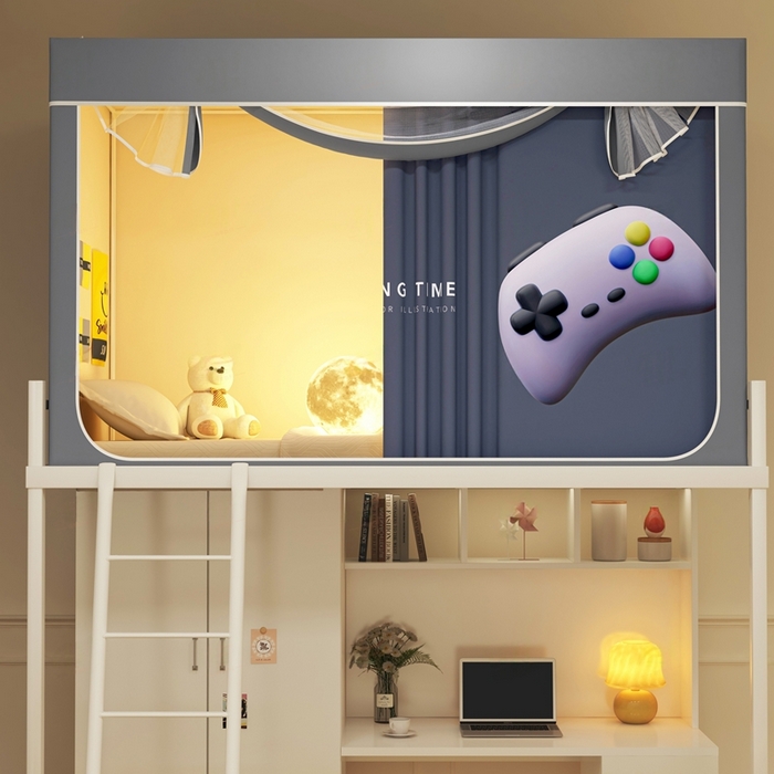 91家纺网 家纺一手货源 找家纺 宅部落 2025新款学生床帘宿舍上下铺床帘式印花强遮光学生蚊帐-印花系列 game zone