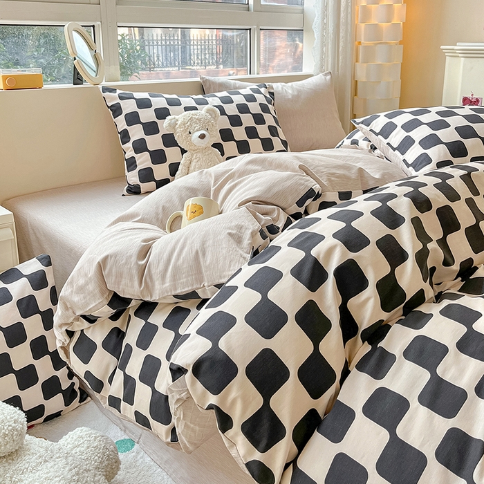 91家纺网 家纺一手货源 找家纺 麦伦家居 2025春夏新款全棉纯棉斜纹40s13372系列-简约条格系 黑米格