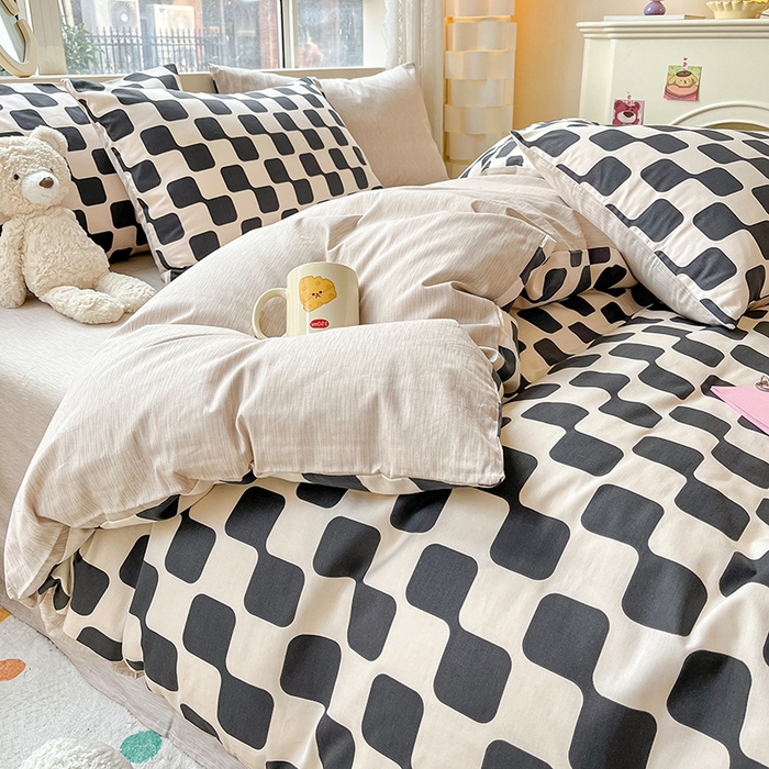 91家纺网 家纺一手货源 找家纺 麦伦家居 2025春夏新款全棉纯棉斜纹40s13372系列-简约条格系 黑米格