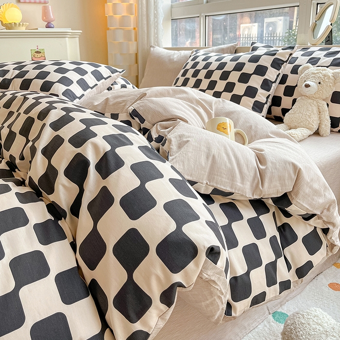 91家纺网 家纺一手货源 找家纺 麦伦家居 2025春夏新款全棉纯棉斜纹40s13372系列-简约条格系 黑米格