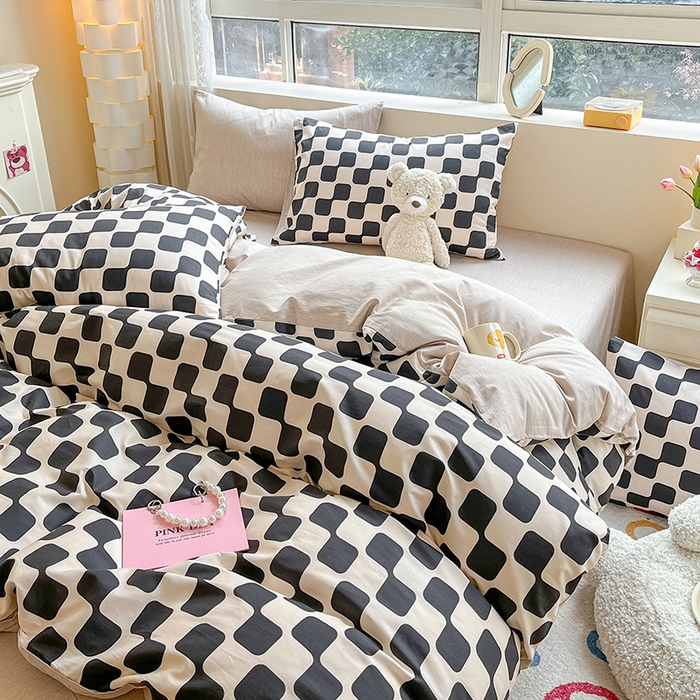 91家纺网 家纺一手货源 找家纺 麦伦家居 2025春夏新款全棉纯棉斜纹40s13372系列-简约条格系 黑米格