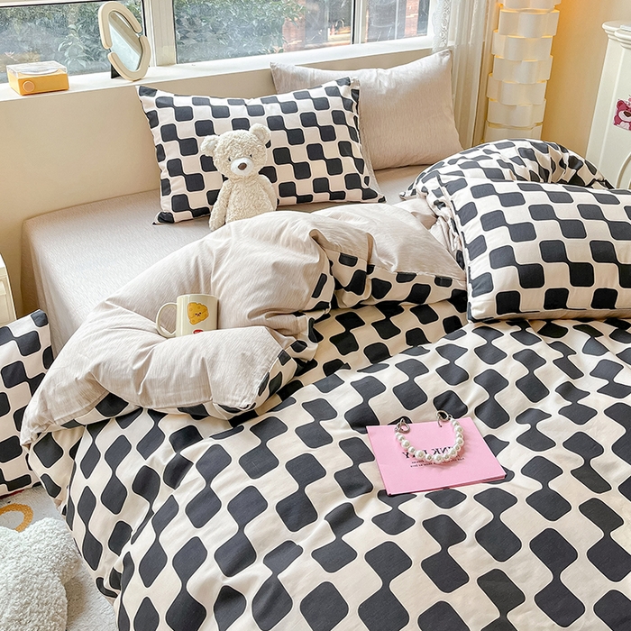 91家纺网 家纺一手货源 找家纺 麦伦家居 2025春夏新款全棉纯棉斜纹40s13372系列-简约条格系 黑米格