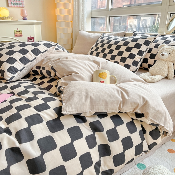 91家纺网 家纺一手货源 找家纺 麦伦家居 2025春夏新款全棉纯棉斜纹40s13372系列-简约条格系 黑米格