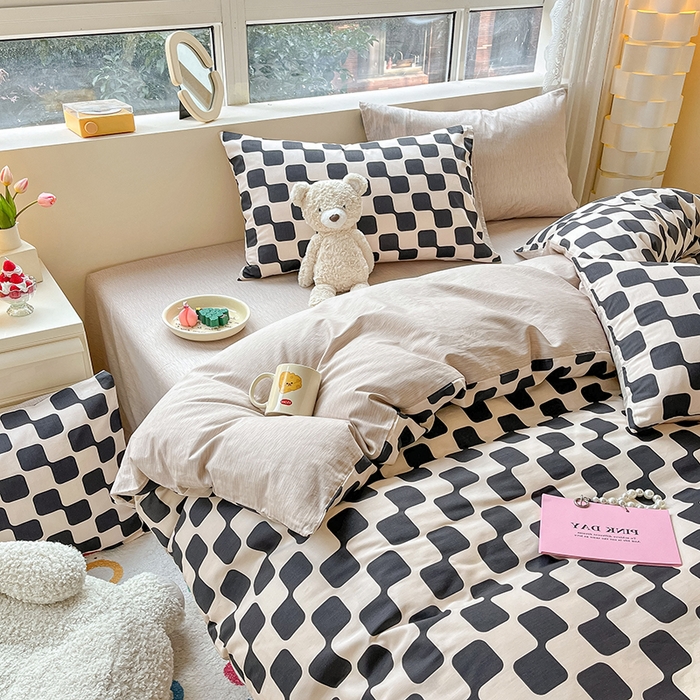 91家纺网 家纺一手货源 找家纺 麦伦家居 2025春夏新款全棉纯棉斜纹40s13372系列-简约条格系 黑米格