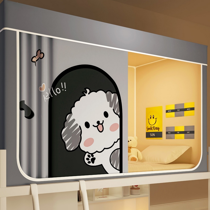 91家纺网 家纺一手货源 找家纺 宅部落 2025新款学生床帘宿舍上下铺床帘式印花强遮光学生蚊帐-印花系列 呆萌狗