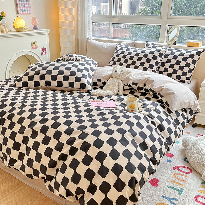 91家纺网 家纺一手货源 找家纺 麦伦家居 2025春夏新款全棉纯棉斜纹40s13372系列-简约条格系 黑米格