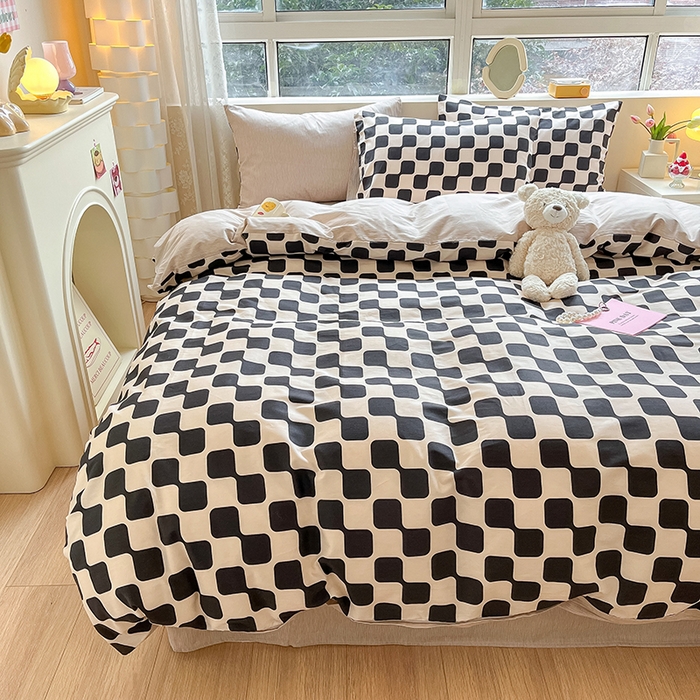 91家纺网 家纺一手货源 找家纺 麦伦家居 2025春夏新款全棉纯棉斜纹40s13372系列-简约条格系 黑米格