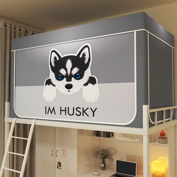 91家纺网 家纺一手货源 找家纺 宅部落 2025新款学生床帘宿舍上下铺床帘式印花强遮光学生蚊帐-印花系列 哈士奇