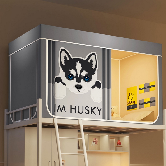 91家纺网 家纺一手货源 找家纺 宅部落 2025新款学生床帘宿舍上下铺床帘式印花强遮光学生蚊帐-印花系列 哈士奇