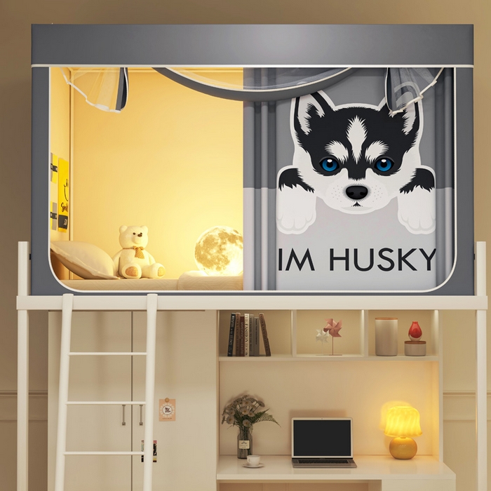 91家纺网 家纺一手货源 找家纺 宅部落 2025新款学生床帘宿舍上下铺床帘式印花强遮光学生蚊帐-印花系列 哈士奇