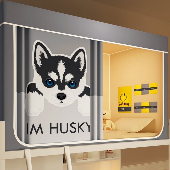 91家纺网 家纺一手货源 找家纺 宅部落 2025新款学生床帘宿舍上下铺床帘式印花强遮光学生蚊帐-印花系列 哈士奇