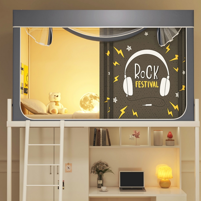 91家纺网 家纺一手货源 找家纺 宅部落 2025新款学生床帘宿舍上下铺床帘式印花强遮光学生蚊帐-印花系列 音乐达人