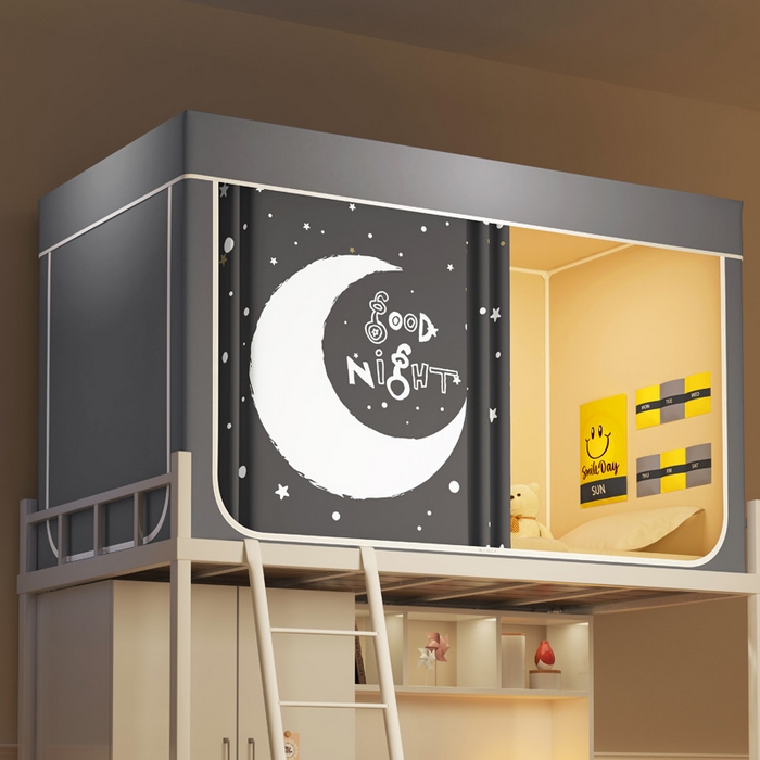 91家纺网 家纺一手货源 找家纺 宅部落 2025新款学生床帘宿舍上下铺床帘式印花强遮光学生蚊帐-印花系列 月半弯