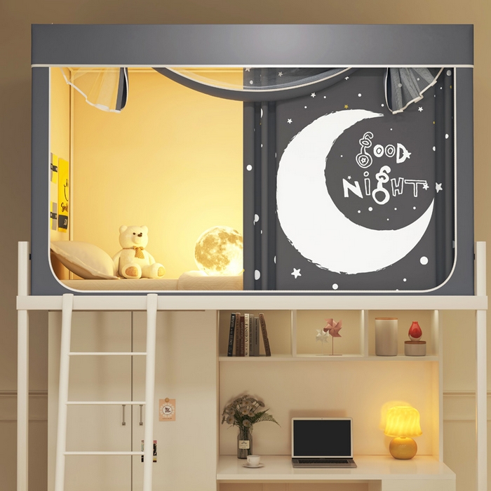 91家纺网 家纺一手货源 找家纺 宅部落 2025新款学生床帘宿舍上下铺床帘式印花强遮光学生蚊帐-印花系列 月半弯