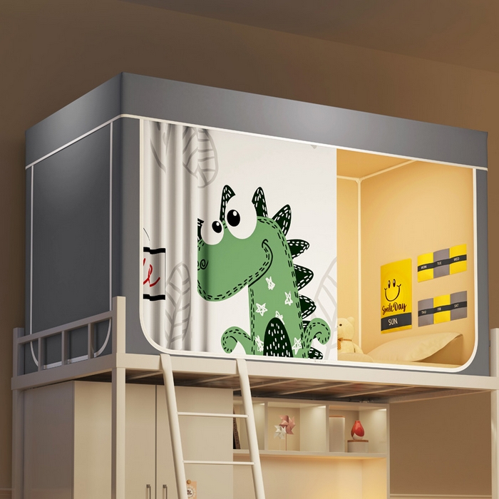 91家纺网 家纺一手货源 找家纺 宅部落 2025新款学生床帘宿舍上下铺床帘式印花强遮光学生蚊帐-印花系列 萌宠恐龙