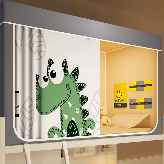 91家纺网 家纺一手货源 找家纺 宅部落 2025新款学生床帘宿舍上下铺床帘式印花强遮光学生蚊帐-印花系列 萌宠恐龙