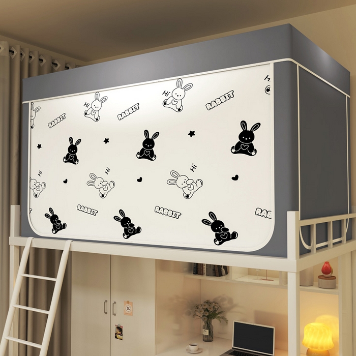 91家纺网 家纺一手货源 找家纺 宅部落 2025新款学生床帘宿舍上下铺床帘式印花强遮光学生蚊帐-印花系列 黑白兔兔