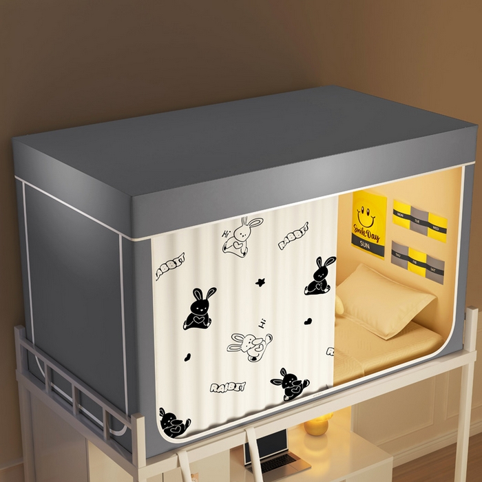 91家纺网 家纺一手货源 找家纺 宅部落 2025新款学生床帘宿舍上下铺床帘式印花强遮光学生蚊帐-印花系列 黑白兔兔