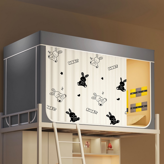 91家纺网 家纺一手货源 找家纺 宅部落 2025新款学生床帘宿舍上下铺床帘式印花强遮光学生蚊帐-印花系列 黑白兔兔