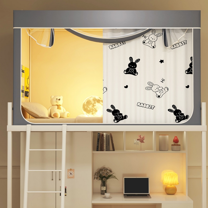 91家纺网 家纺一手货源 找家纺 宅部落 2025新款学生床帘宿舍上下铺床帘式印花强遮光学生蚊帐-印花系列 黑白兔兔