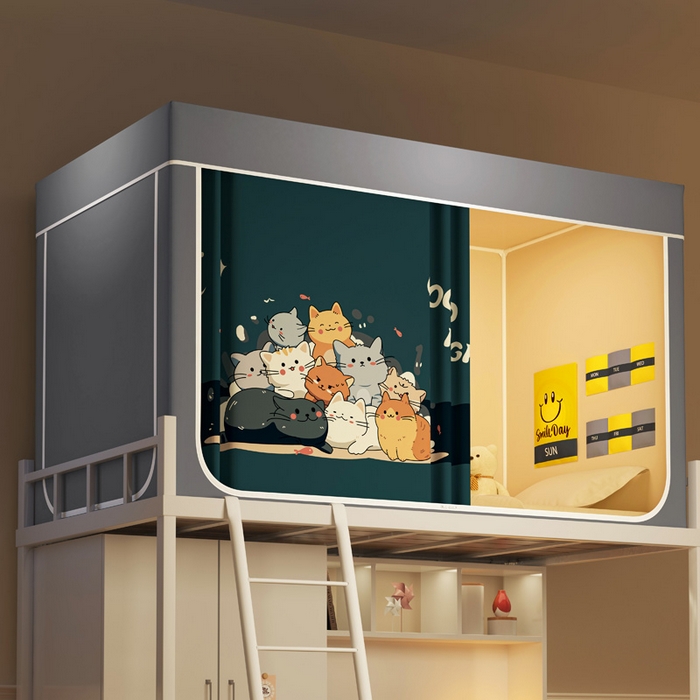 91家纺网 家纺一手货源 找家纺 宅部落 2025新款学生床帘宿舍上下铺床帘式印花强遮光学生蚊帐-印花系列 猫咪乐园