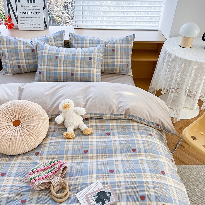 91家纺网 家纺一手货源 找家纺 麦伦家居 2025春夏新款全棉纯棉斜纹40s13372系列-简约条格系 律动蓝