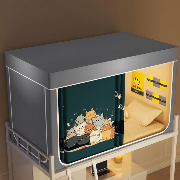 91家纺网 家纺一手货源 找家纺 宅部落 2025新款学生床帘宿舍上下铺床帘式印花强遮光学生蚊帐-印花系列 猫咪乐园