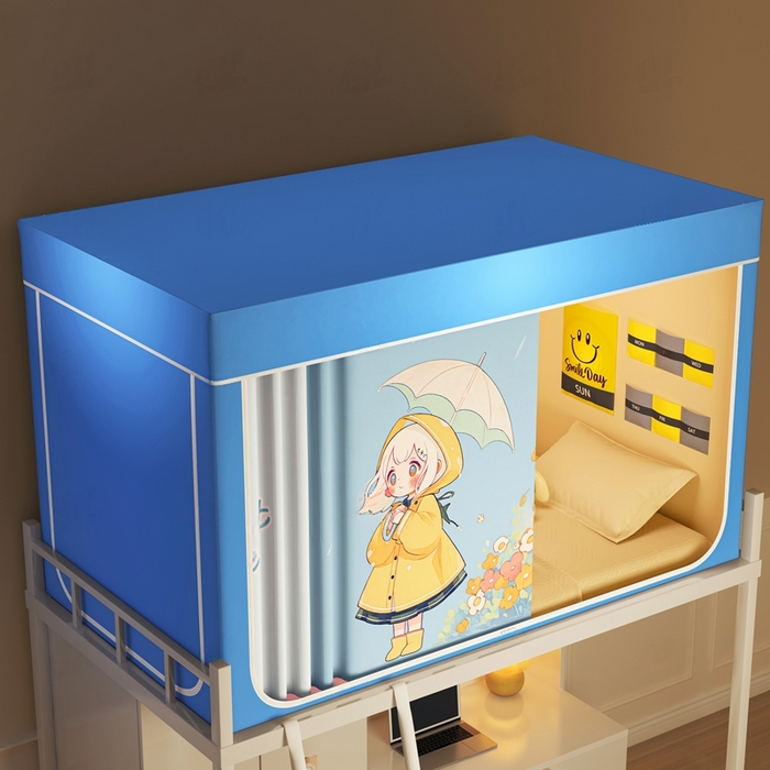 91家纺网 家纺一手货源 找家纺 宅部落 2025新款学生床帘宿舍上下铺床帘式印花强遮光学生蚊帐-印花系列 雨中漫步