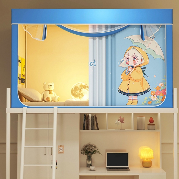 91家纺网 家纺一手货源 找家纺 宅部落 2025新款学生床帘宿舍上下铺床帘式印花强遮光学生蚊帐-印花系列 雨中漫步