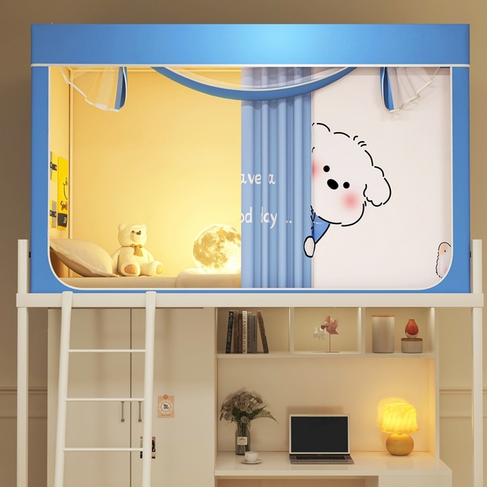 91家纺网 家纺一手货源 找家纺 宅部落 2025新款学生床帘宿舍上下铺床帘式印花强遮光学生蚊帐-印花系列 快乐汪汪