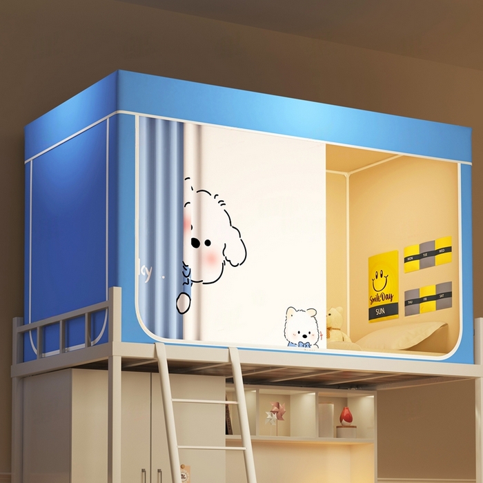 91家纺网 家纺一手货源 找家纺 宅部落 2025新款学生床帘宿舍上下铺床帘式印花强遮光学生蚊帐-印花系列 快乐汪汪