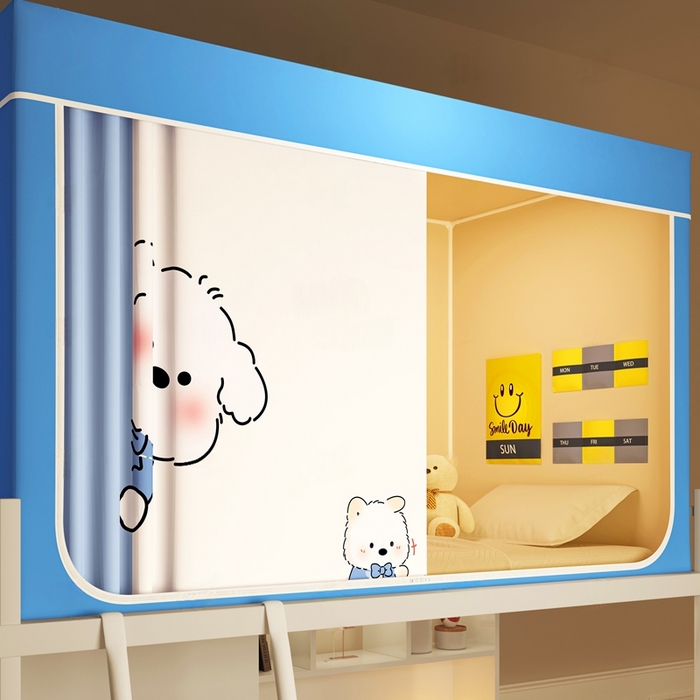 91家纺网 家纺一手货源 找家纺 宅部落 2025新款学生床帘宿舍上下铺床帘式印花强遮光学生蚊帐-印花系列 快乐汪汪