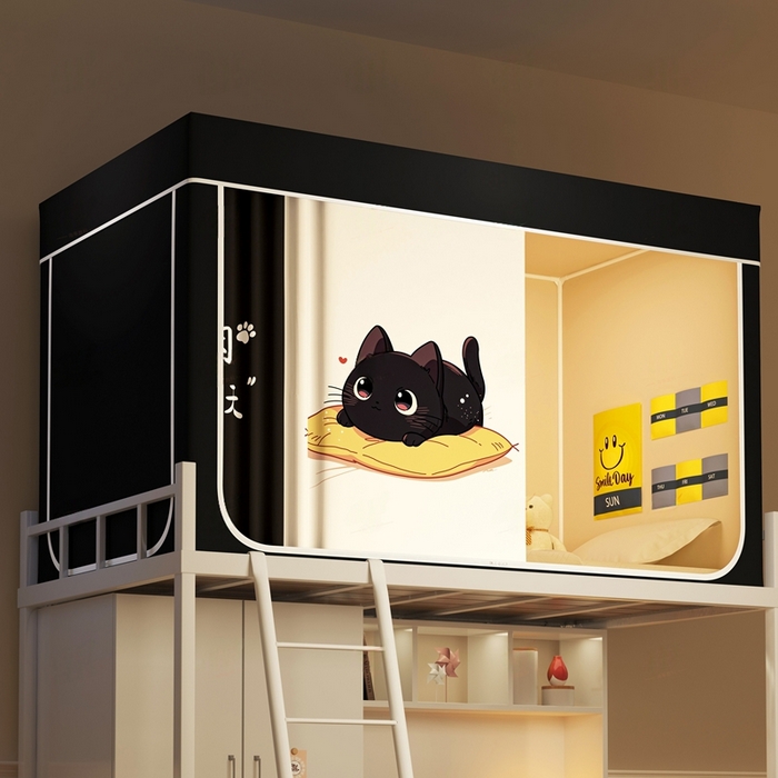 91家纺网 家纺一手货源 找家纺 宅部落 2025新款学生床帘宿舍上下铺床帘式印花强遮光学生蚊帐-印花系列 休闲喵生