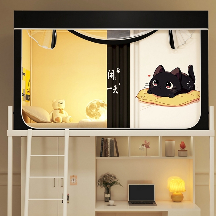 91家纺网 家纺一手货源 找家纺 宅部落 2025新款学生床帘宿舍上下铺床帘式印花强遮光学生蚊帐-印花系列 休闲喵生