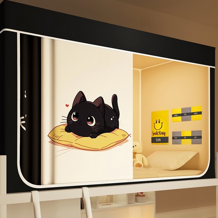 91家纺网 家纺一手货源 找家纺 宅部落 2025新款学生床帘宿舍上下铺床帘式印花强遮光学生蚊帐-印花系列 休闲喵生