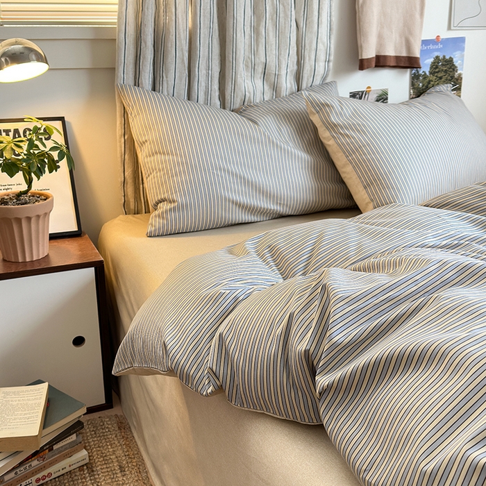 91家纺网 家纺一手货源 找家纺 麦伦家居 2025春夏新款全棉纯棉斜纹40s13372系列-简约条格系 条纹时代