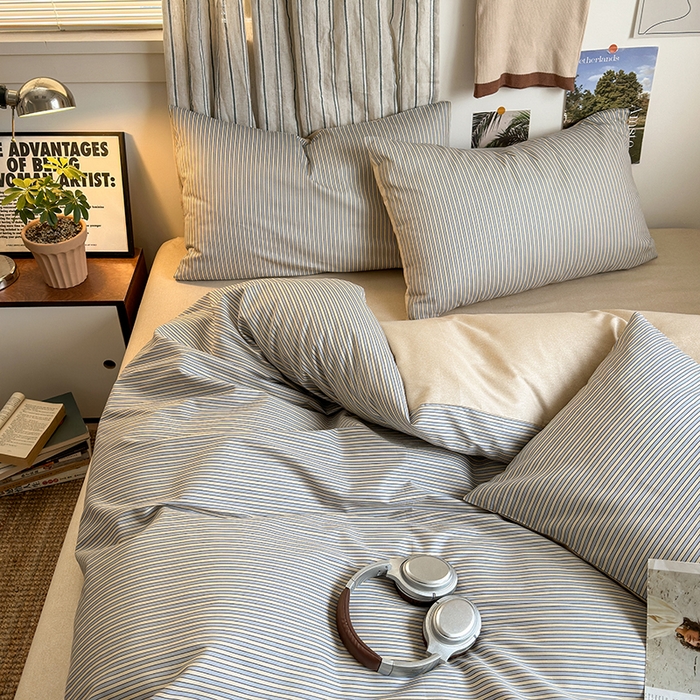 91家纺网 家纺一手货源 找家纺 麦伦家居 2025春夏新款全棉纯棉斜纹40s13372系列-简约条格系 条纹时代