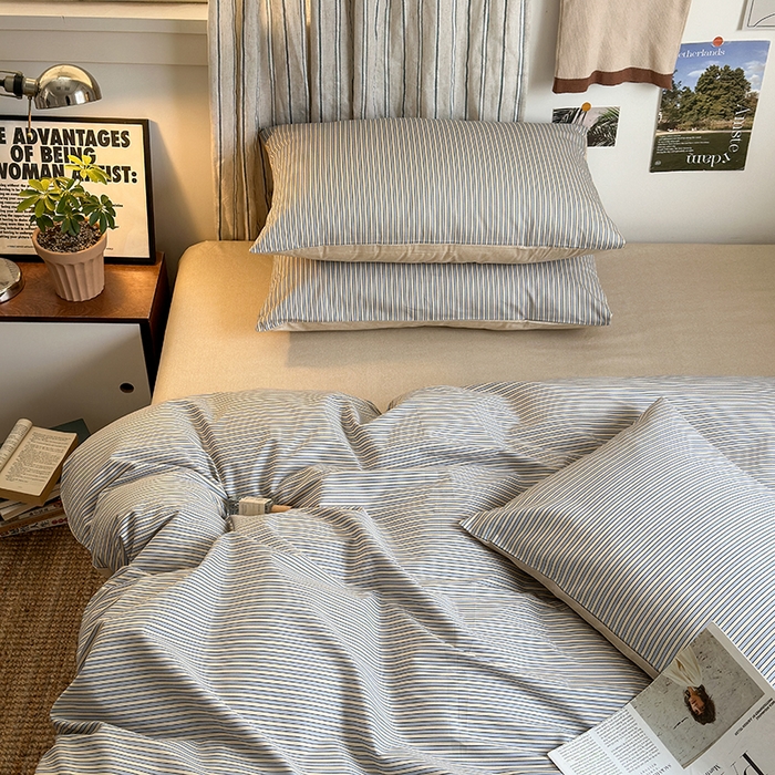 91家纺网 家纺一手货源 找家纺 麦伦家居 2025春夏新款全棉纯棉斜纹40s13372系列-简约条格系 条纹时代