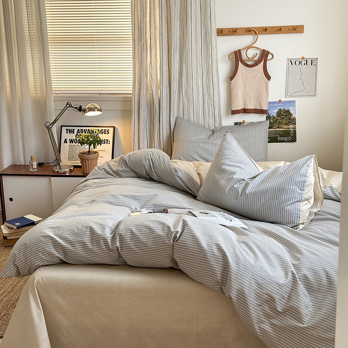 91家纺网 家纺一手货源 找家纺 麦伦家居 2025春夏新款全棉纯棉斜纹40s13372系列-简约条格系 条纹时代