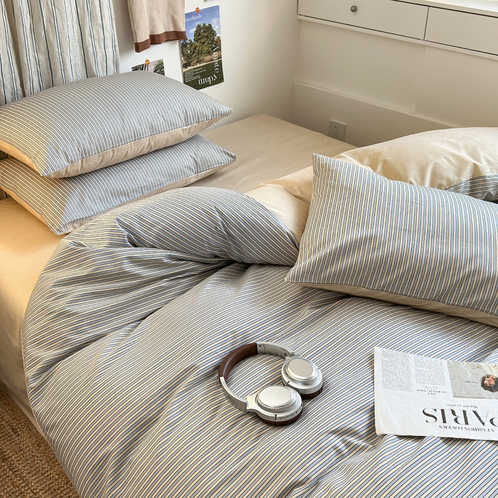 91家纺网 家纺一手货源 找家纺 麦伦家居 2025春夏新款全棉纯棉斜纹40s13372系列-简约条格系 条纹时代