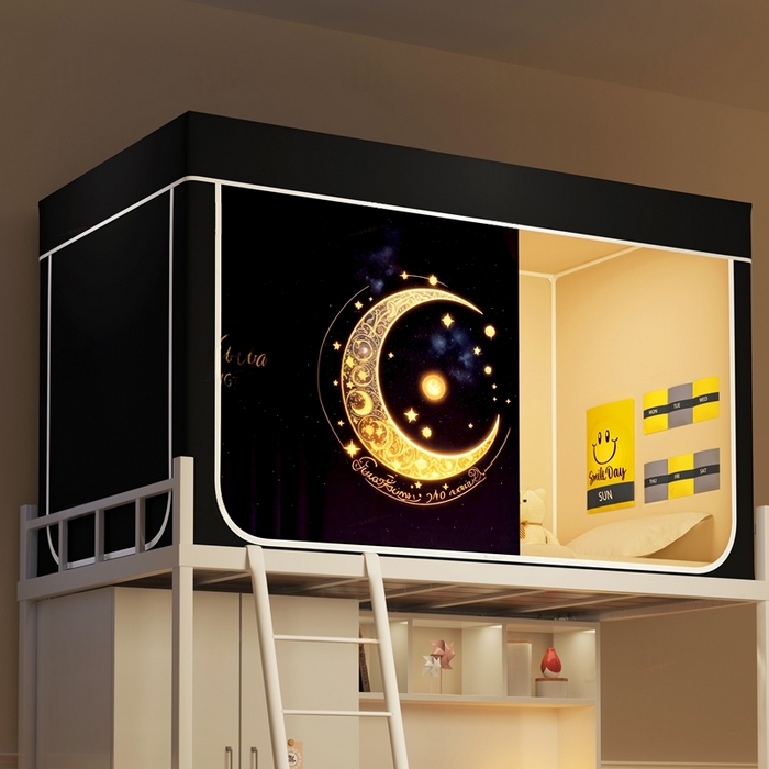 91家纺网 家纺一手货源 找家纺 宅部落 2025新款学生床帘宿舍上下铺床帘式印花强遮光学生蚊帐-印花系列 月之晚安